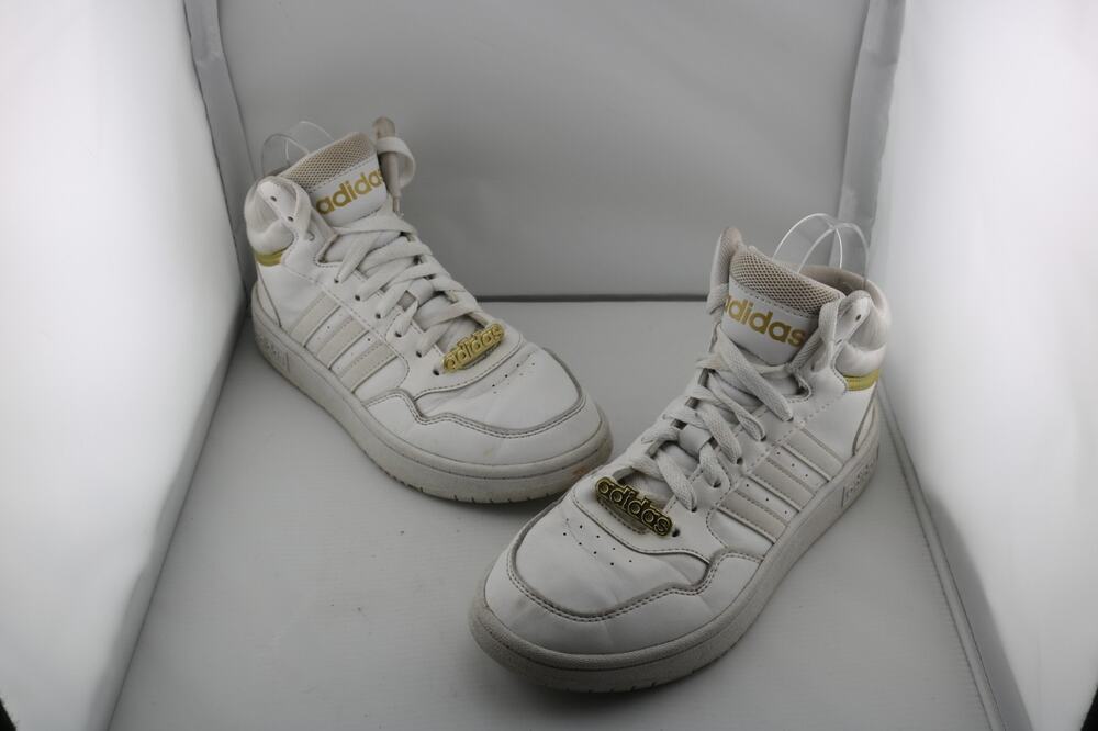 Adidas Hoops 3.0 Mid White Gold Sneaker Shoes Womens Size 6 GY4752 Lace Charms